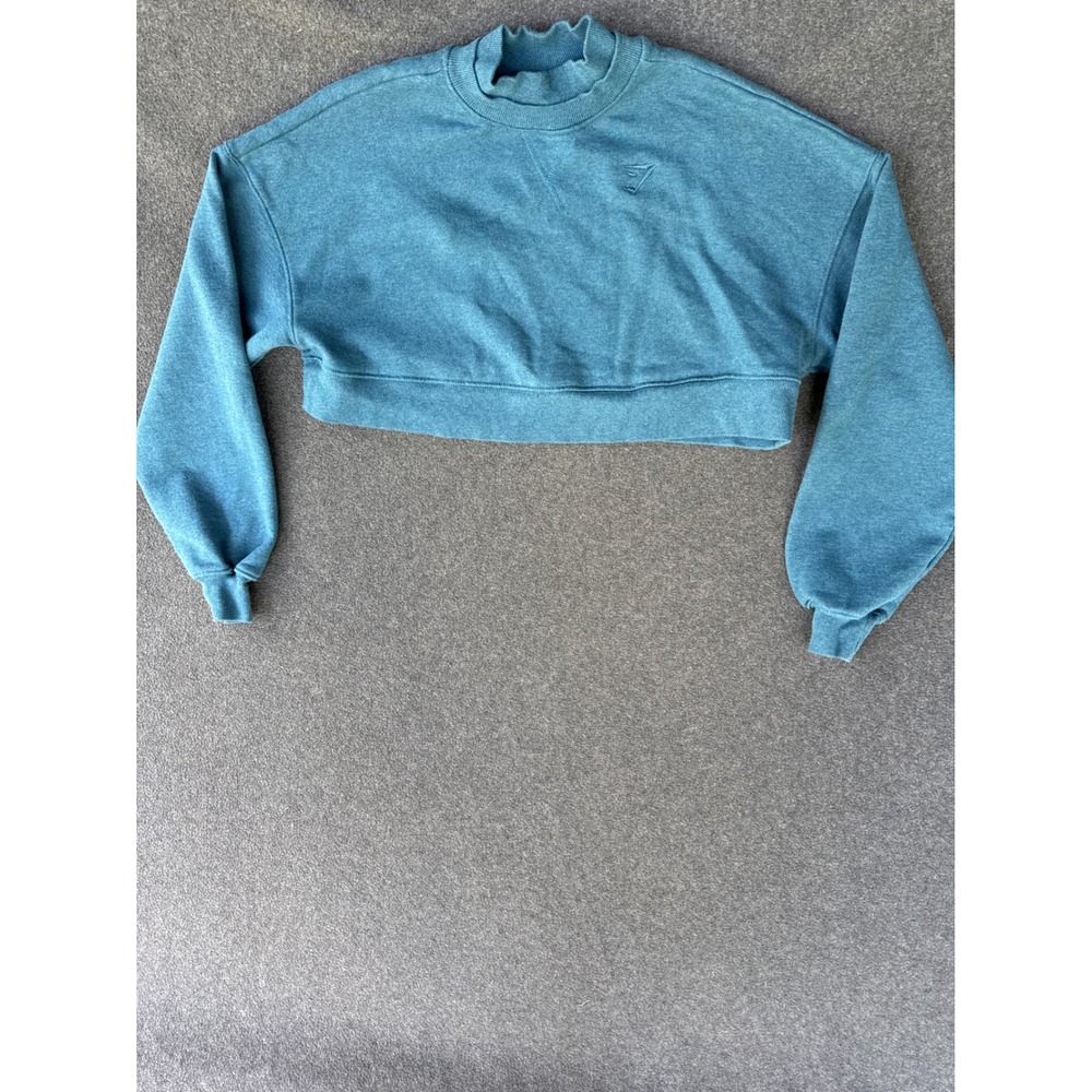 Gymshark Rest Day Cropped Sweatshirt Teal Blue Mock Neck Pullover XS B3A9W